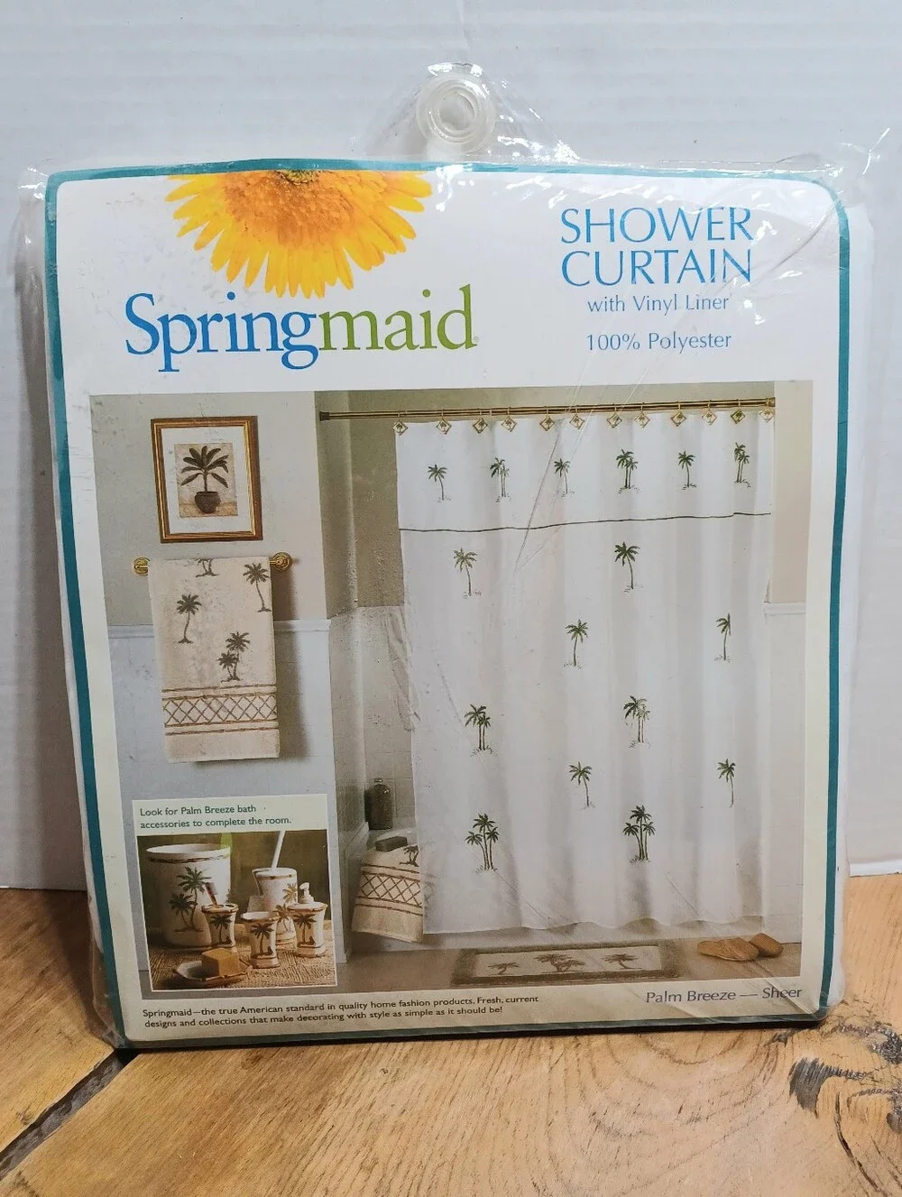 VTG 1990’s Springmaid Palm Breeze Sheer Shower Curtain Palm Trees 70x72